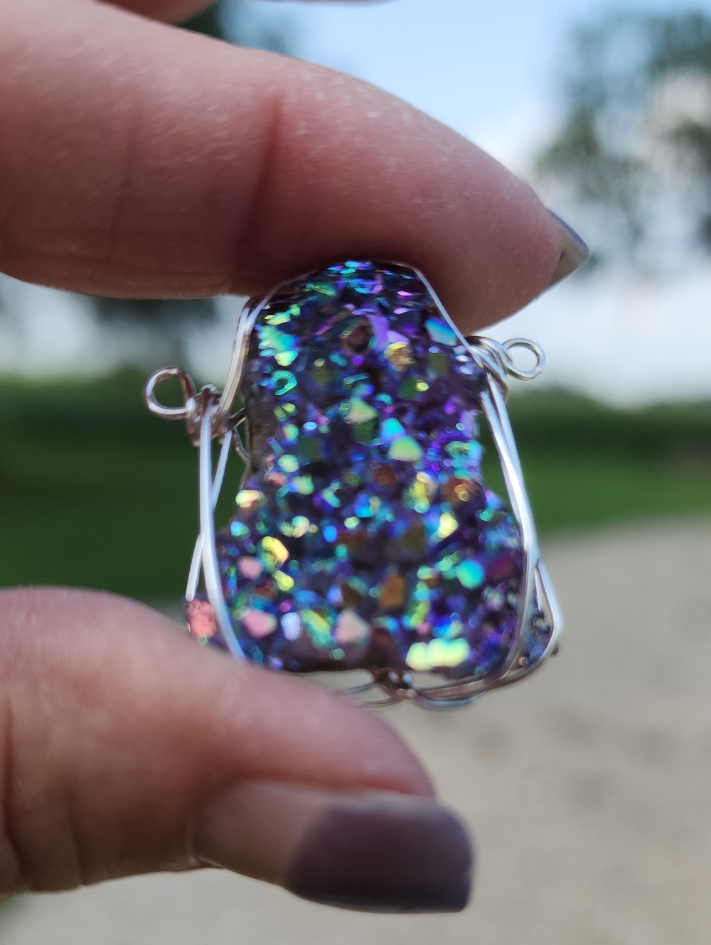 Handcrafted Rainbow (Unicorn) Aura Cluster Pendant  Created  By @Destineebgems - Picture 3 of 3